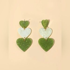 Green Heart Drop Earrings